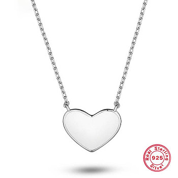 Valentine's Day 925 Sterling Silver Heart Shape Pendant Necklaces for Women, with Enamel, Platinum, 12-1/4 inch(31cm)