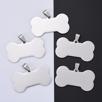 304 Stainless Steel Pendants, Manual Polishing, Stamping Blank Tag, Dog Bone, Stainless Steel Color, 22x40x1.8mm, Hole: 8.5mm