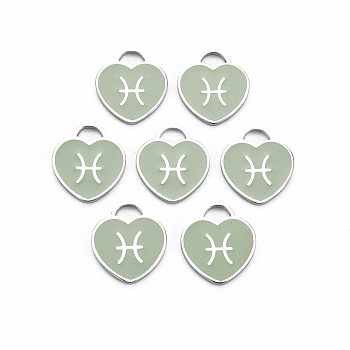 304 Stainless Steel Pendants, with Enamel, Heart with 12 Constellations, Pisces, 16.5x14.5x1.5mm, Hole: 3x3.5mm