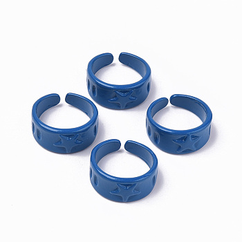 Spray Painted Alloy Cuff Rings, Open Rings, Cadmium Free & Lead Free, Star, Dark Blue, US Size 5 3/4(16.3mm)