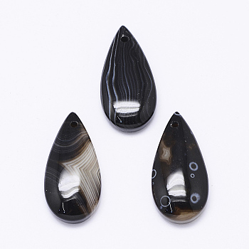Natural Black Agate Pendants, teardrop, Dyed, 29~31x14~15x4.5~5.5mm, Hole: 2mm