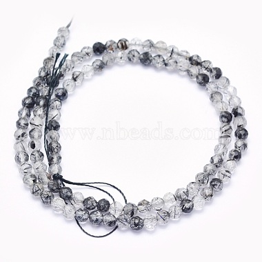 Chapelets de perles en quartz rutile noir naturel(G-O166-23-4mm)-2