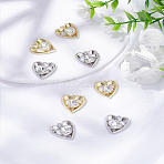8Pcs 2 Colors Alloy Pendants, Glass with Heart Charms, Platinum & Golden, 20x18.5x5mm, Hole: 1.6mm, 4pcs/color(FIND-LP0005-15)