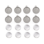 DIY Pendants Making, with Tibetan Style Alloy Pendant Cabochon Settings and Clear Half Round Glass Cabochons, Flat Round, Antique Silver, Cabochons: 13.5~14x6.5~7mm, Settings: 20x16.5x2mm, 2pcs/set(DIY-X0292-71AS)