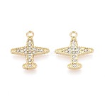 Alloy & Crystal Rhinestone Pendants, Airplane Charms, Light Gold, 20.5x18.5x2mm, Hole: 2mm(PALLOY-T095-07KCG)