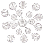 Iron Wire Pendants, Cage Pendants, Round, Silver, 24~35x19.5~30mm, Hole: 4.5~5mm, 30pcs/set(KK-SC0001-01)