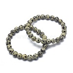 Natural Dalmatian Jasper Bead Stretch Bracelets, Round, Inner Diameter: 2-1/8 inch~2-3/8 inch(5.5~6cm), Bead: 8mm(BJEW-K212-B-014)