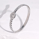 304 Stainless Steel Rhinestone Hinged Bangles, Wheat Bangles for Women, Flat Round, Stainless Steel Color, Inner Diameter: 2.44 inch(6.2cm)(FS-WG8BDCA-01)