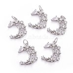 Brass Micro Pave Cubic Zirconia Pendants, with Jump Rings, Moon, Clear, Platinum, 18.5x15x3.5mm, Hole: 3mm(ZIRC-L070-43P)