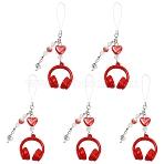 5Pcs Acrylic & Plastic Mobile Straps, Headphone, Red, 140mm(HJEW-YW00444)