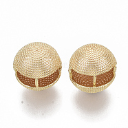 Brass Ball Clip-on Earrings, Nickel Free, Real 18K Gold Plated, 16.5x17.5x17.5mm, Pin: 1.2x1mm(KK-T050-051G-NF)