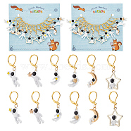 Alloy Enamel Spaceman Pendant Stitch Markers, Crochet Leverback Hoop Charms, Locking Stitch Marker with Wine Glass Charm Ring, Golden, 3.4~4.1cm, 6 style, 2pcs/style, 12pcs/set(HJEW-AB00277)