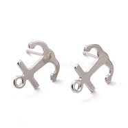 201 Stainless Steel Stud Earring Findings, with Horizontal Loop and 316 Stainless Steel Pin, Anchor, Stainless Steel Color, 12x11mm, Hole: 1mm, Pin: 0.7mm(STAS-K241-02P)