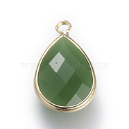 Glass Pendants, with Brass Findings, Faceted, Teardrop, Medium Sea Green, 18x10.5x4.5mm, Hole: 2mm(X-GLAA-S110-B-14)