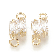Brass Cubic Zirconia Links, Clear, Rectangle, Nickel Free, Real 18K Gold Plated, 12x5x3mm, Hole: 1mm(X-KK-T029-39G)