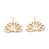 Brass Charms, Long-Lasting Plated, Lotus, Real 18K Gold Plated, 10.5x12.5x1.5mm, Hole: 1mm(KK-K251-12G)