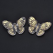 Transparent Acrylic Pendants, Golden Plated, Butterfly, Gold, 31x41.5x4.5mm, Hole: 1.4mm, about 200pcs/500g(TACR-N014-009-B01)