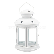 Portable Iron Candle Holder with Clear Glass Window, Vintage Lantern with Hollow Star, White, 11.9x18.5cm, Hole: 65x35mm, Inner Diameter: 8.7x8.5cm(AJEW-WH0299-85A)