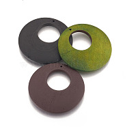 Wood Big Pendants, Flat Round, Dyed, Mixed Color, 60x5mm, Hole: 2mm(WOOD-P014-U)