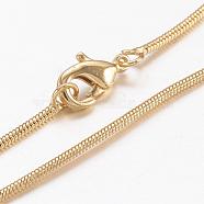 Brass Round Snake Chain Necklaces, with Lobster Claw Clasps, Real 18K Gold Plated, 17.71 inch(45cm)(MAK-L009-08G)