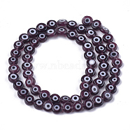 Handmade Evil Eye Lampwork Beads Strands, Flat Round, Black, 6x2.5mm, Hole: 1mm, about 64~65pcs/strand, 14.1 inch~14.5 inch(X1-LAMP-S191-02A-11)