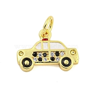 Rack Plating Brass Micro Pave Cubic Zirconia Pendants, with Enamel and Jump Ring, Cadmium Free & Lead Free, Long-Lasting Plated, Car Charm, Real 18K Gold Plated, 10x14x1.5mm, Hole: 3.5mm(X-KK-U021-05G)