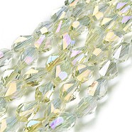 Electroplate Glass Beads Strands, Full Rainbow Plated, Faceted, Teardrop, Champagne Yellow, 11~12x7.5x7.5~8mm, Hole: 1.4mm, about 50pcs/strand, 22 inch(56cm)(EGLA-F147-FR04-B)