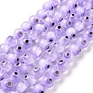 Handmade Evil Eye Lampwork Round Bead Strands, Purple, 10mm, Hole: 1mm, about 39pcs/strand, 14.96 inch(LAMP-L055-10mm-26)