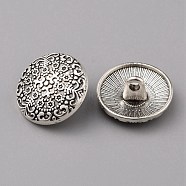 1-Hole Alloy Shank Buttons, Flat Round, Antique Silver, Flower Pattern, 17x8mm, Hole: 2mm(BUTT-WH0020-22D)