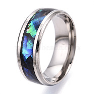 201 Stainless Steel Wide Band Finger Rings, with Shell, Stainless Steel Color, US Size 11 1/4(20.7mm)(RJEW-T005-11-07)