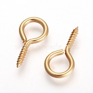 304 Stainless Steel Screw Eye Pin Peg Bails, For Half Drilled Beads, Golden, 17x8.5x1.5mm, Hole: 5.5mm(X-STAS-F194-01G)