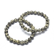 Natural Dalmatian Jasper Bead Stretch Bracelets, Round, 2-1/8 inch~2-3/8 inch(5.5~6cm), Bead: 8mm(BJEW-K212-B-014)