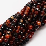 Faceted Natural Agate Round Beads Strands, Dyed, Chocolate, 4mm, Hole: 1mm, about 92pcs/strand, 15.3 inch(X-G-E318C-4mm-09)