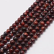 Natural Tiger Eye Bead Strands, Grade AB, Round, Dyed & Heated, 6mm, Hole: 1.2mm, about 61pcs/strand, 15 inch(G-P230-14-6mm)