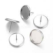 Flat Round Stainless Steel Stud Earring Settings, Stainless Steel Color, Tray: 14mm, 16mm, Pin: 0.7mm(X-STAS-M227-14mm)