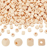 500Pcs Natural Wood Beads, Horizontal Hole, Cube, Floral White, 10x10x10mm, Hole: 3.5mm(WOOD-GA0001-50)