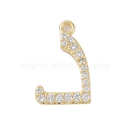 Rack Plating Brass Micro Pave Clear Cubic Zirconia Pendants, Long-Lasting Plated, Lead Free & Cadmium Free, Arabic Alphabet, Real 18K Gold Plated, 16x10x2mm, Hole: 1.2mm(KK-A224-03K-G)