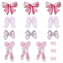 Bowknot Polyester Embroider Thread Iron on/Sew On Patches, Cloth Appliques, Pink, 19~58x25~52x1.2~2mm, 3pcs/style(PATC-HY0001-63)