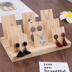 3-Slot Wooden Earring Display Card Stands, Jewelry Organizer Holder with Earring Display Cards, for Earring, pendant Necklace Storage, Wheat, Finish Product: 22x11.9x10cm, Hole: 1.6mm(EDIS-R027-01A-03)