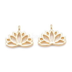 Brass Charms, Long-Lasting Plated, Lotus, Real 18K Gold Plated, 10.5x12.5x1.5mm, Hole: 1mm(KK-K251-12G)