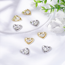 8Pcs 2 Colors Alloy Pendants, Glass with Heart Charms, Platinum & Golden, 20x18.5x5mm, Hole: 1.6mm, 4pcs/color(FIND-LP0005-15)