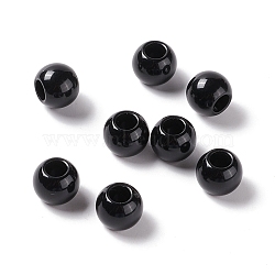 Opaque Acrylic European Beads, Large Hole Beads, Rondelle, Black, 12x9.5mm, Hole: 5.5mm(OPDL-C002-11A)