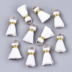 Handmade Polycotton(Polyester Cotton) Tassel Decorations, Pendant Decorations, with Golden Iron Loops, White, 17~21x10x5mm, Jump Ring: 6x0.7mm, Inner Diameter: 4.6mm(FIND-R092-09)