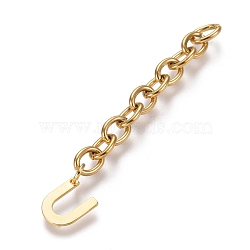 304 Stainless Steel Chain Extender, with Cable Chain and Letter Charms, Golden, Letter.U, Letter U: 11x9x0.7mm, 67.5mm, Link: 8x6x1.3mm(STAS-K206-09G-U)