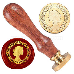 Wax Seal Stamp Set, Golden Tone Brass Sealing Wax Stamp Head, with Wood Handle, for Envelopes Invitations, Human, 83x22mm, Stamps: 25x14.5mm(AJEW-WH0208-878)
