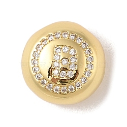 Rack Plating Brass & Cubic Zirconia Pendants, Cadmium Free & Lead Free, Long-Lasting Plated, Flat Round with Letter, Letter B, 13x7mm, Hole: 4x3mm(KK-Z047-07G-B-RS)