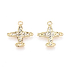 Alloy & Crystal Rhinestone Pendants, Airplane Charms, Light Gold, 20.5x18.5x2mm, Hole: 2mm(PALLOY-T095-07KCG)