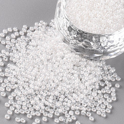 11/0 Grade A Round Glass Seed Beads, Transparent Inside Colours, Luster Plated, White, 2.3x1.5mm, Hole: 1mm, about 48500pcs/pound(SEED-N001-F-238)