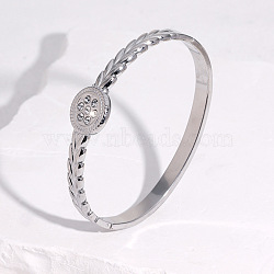 304 Stainless Steel Rhinestone Hinged Bangles, Wheat Bangles for Women, Flat Round, Stainless Steel Color, Inner Diameter: 2.44 inch(6.2cm)(FS-WG8BDCA-01)