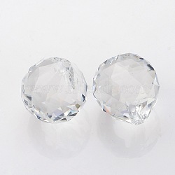 Faceted Round Glass Pendants, Clear, 23~25x21mm, Hole: 2mm(X-GLAA-O008-G04)